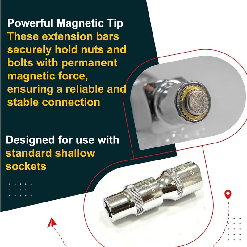 Conquer No-Drop Magnetic Socket Extension Bars – CR-V Steel 1/4", 3/8", 1/2" Drive Set for Tight Spaces & Engine Bay Repairs - Image 3
